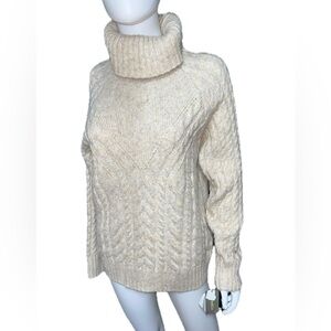 NWT $80 gold thread lined Cozy Cream Cable Knit Turtleneck Sweater